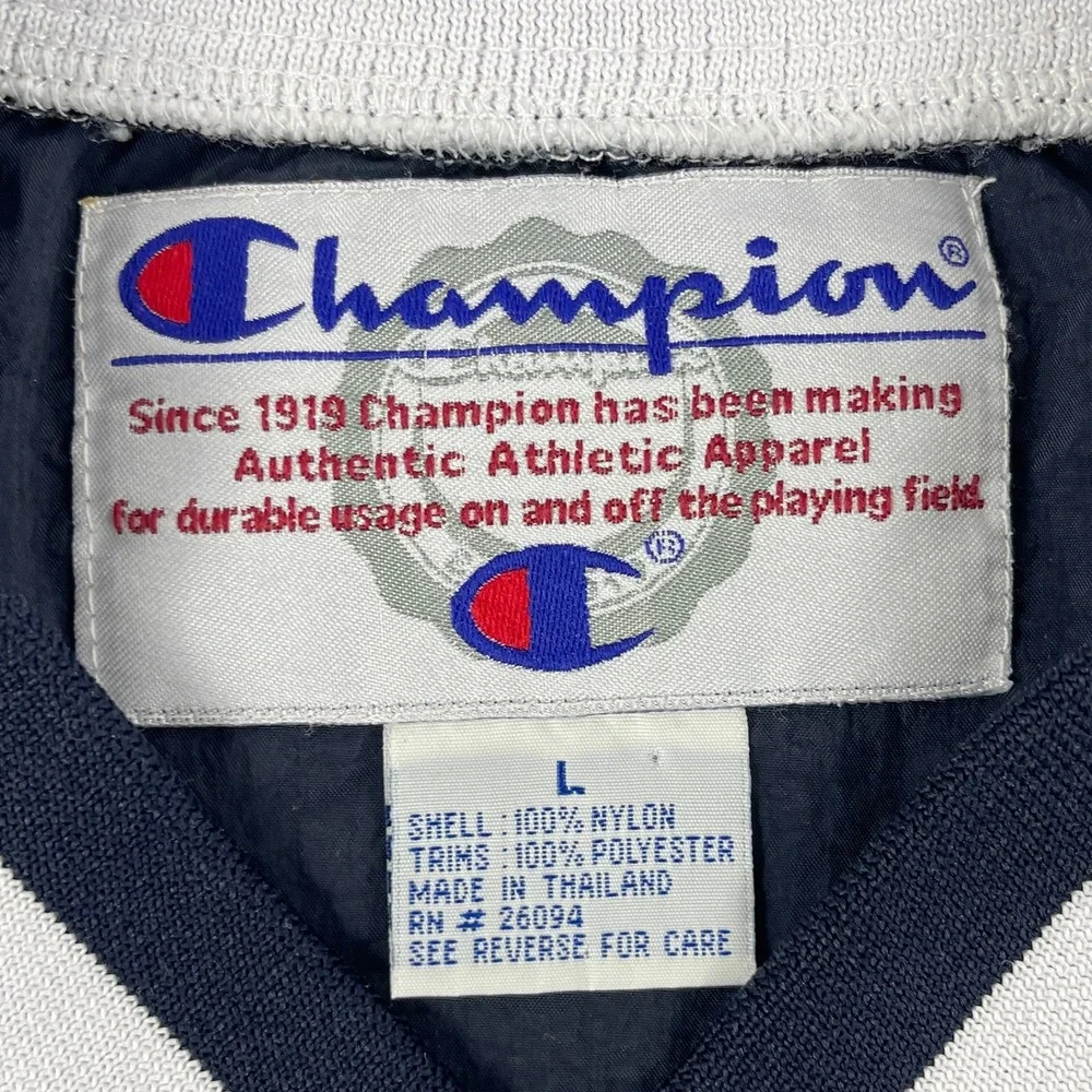Vintage Champion Men Large Navy Blue Windbreaker Pullover V-Neck Kangaroo Pocket